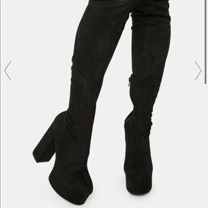 DOLLSKILL NOIR BLACKOUT MISS BEHAVE THIGH HIGH BOOTS